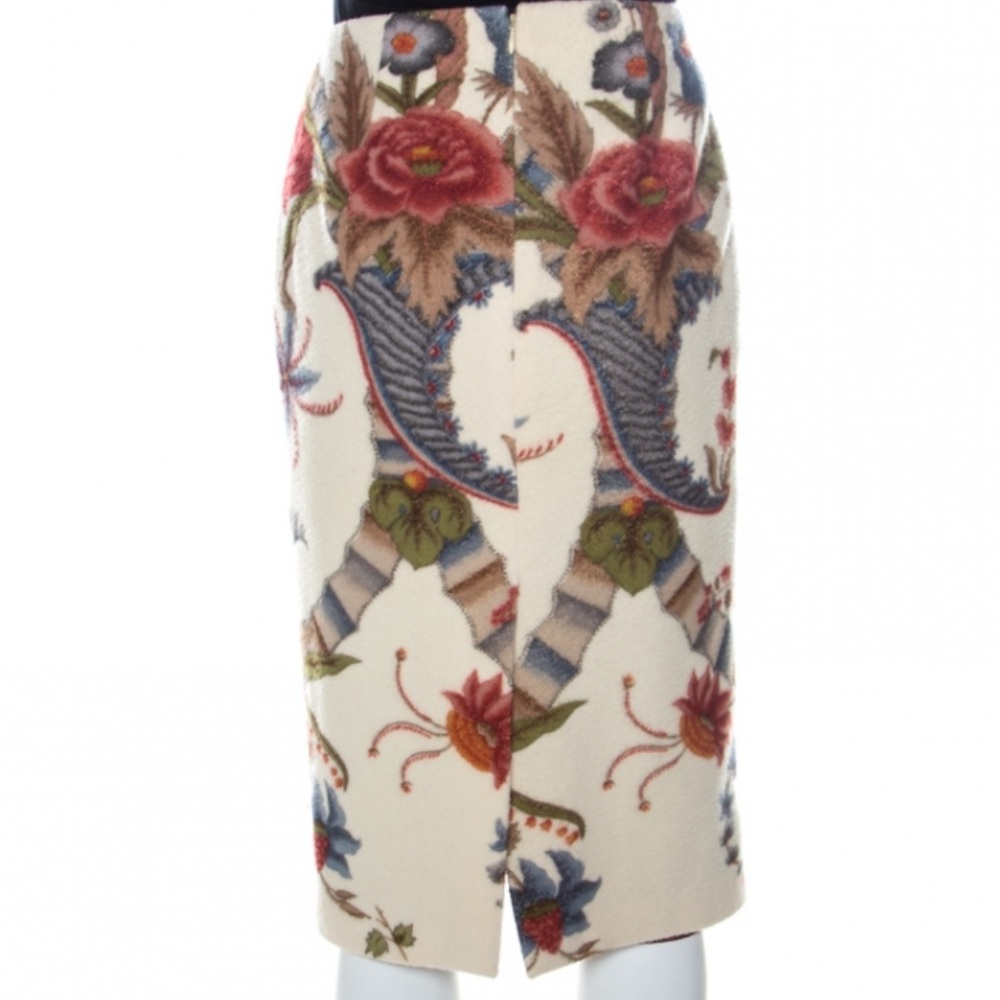CAROLINA HERRERA FELTED WOOL BLEND PENCIL SKIRT CREAM/MULTI FLORAL SIZE 4 - Picture 5 of 9